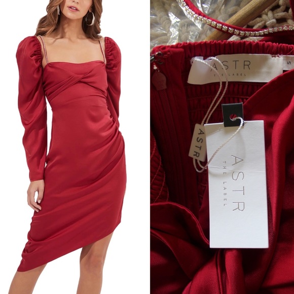 ASTR THE LABEL Fuschia NWT Claudina Womens Rouched Embellished Midi Dress Small - Picture 1 of 10